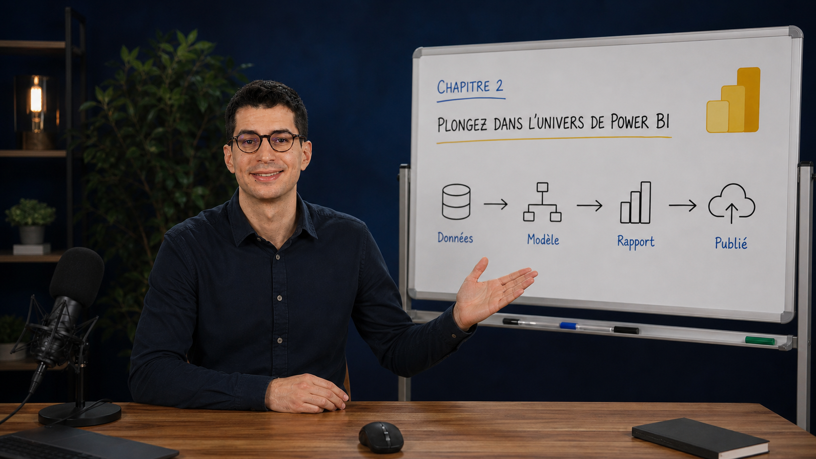 Benjamin présente le chapitre 2 de l'Accélérateur Power BI devant une roadmap données, modèle et rapport publié.