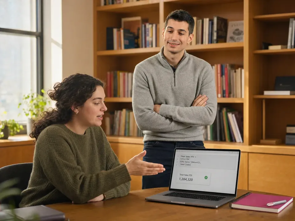 Benjamin accompagne une professionnelle pour gagner en autonomie sur Power BI